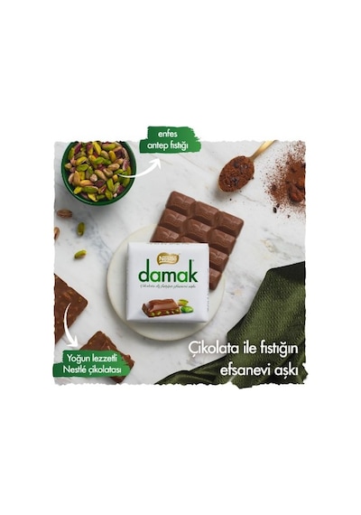 Nestle Damak Antep Fıstıklı Sütlü Kare Çikolata 6 x 60 G