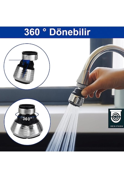 2 Fonksiyonlu Musluk Başlığı, 360 Dönebilir, Akış Ve Püskürtme Modlu, Su Tasarruflu Krom Apara