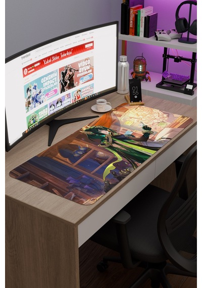 Nefer Genshin Impact Anime Oyuncu V2 - 90x40 Xxl Gaming Mouse Pad Fare Altlığı