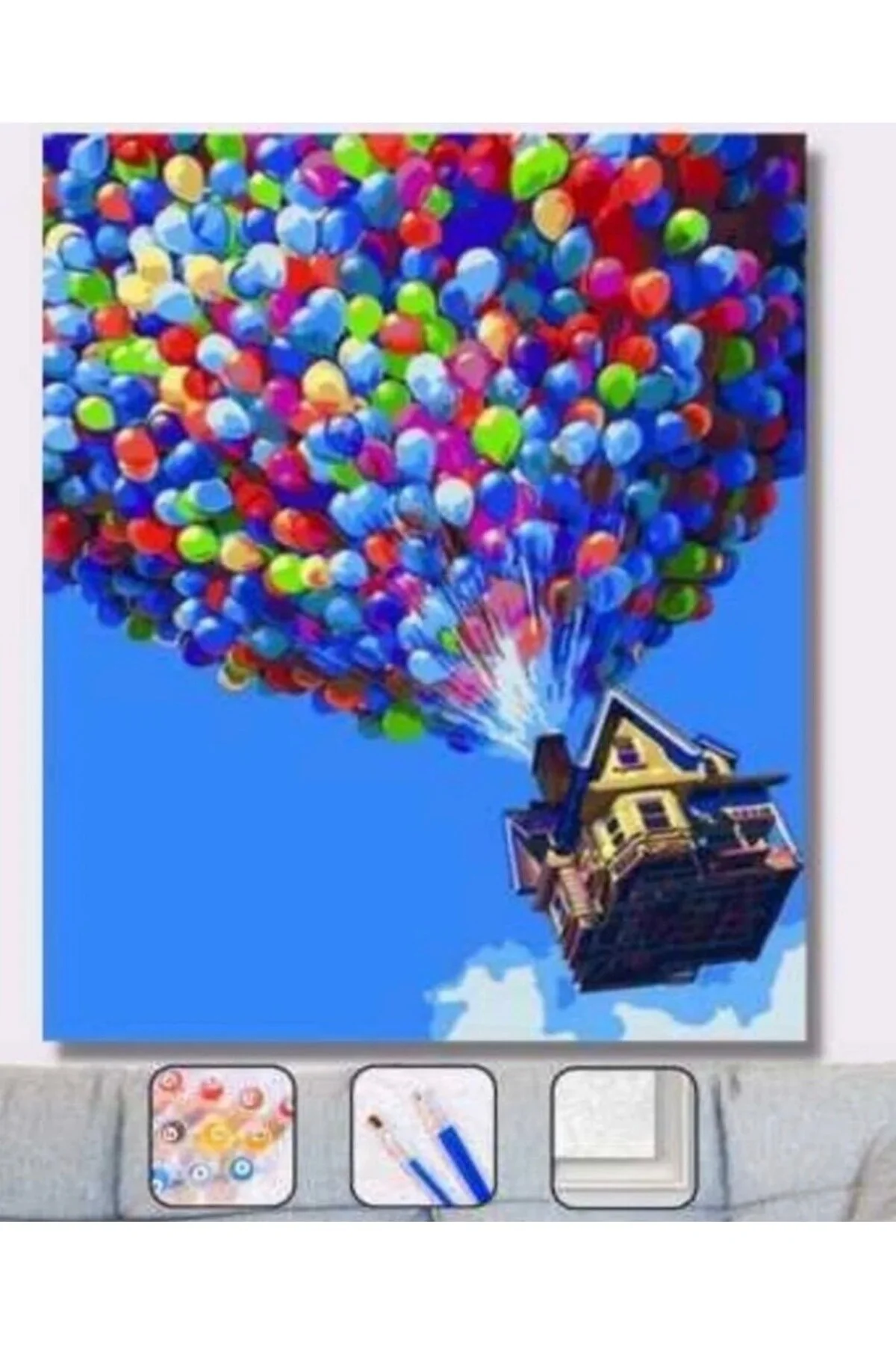Sayılarla Boyama Seti 30x40 Cm Balonlu Ev Renkli Manzara Tuval Boyama