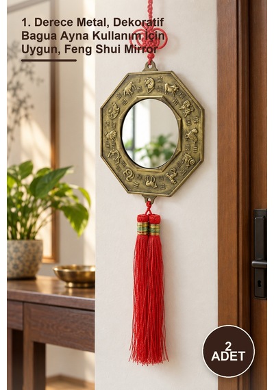 2 Adet Bagua Aynası 1. Derece Metal, Dekoratif Bagua Ayna Kullanım İçin Uygun, Feng Shui Mirror