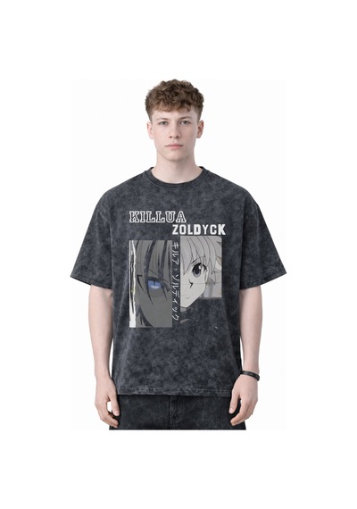 Sevbano Tasarım Killua Zoldyck Hunter X Hunter Anime Baskılı Unisex Overs Siyah