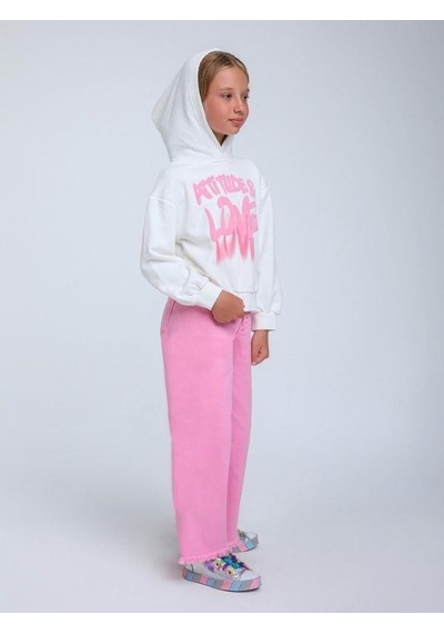 Escabel Kız Çocuk Düğmeli Bol Paça Pantolon-14319 Pembe