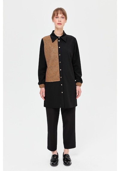 Esswaap Leopar Detaylı Tunik Siyah-siyah Siyah