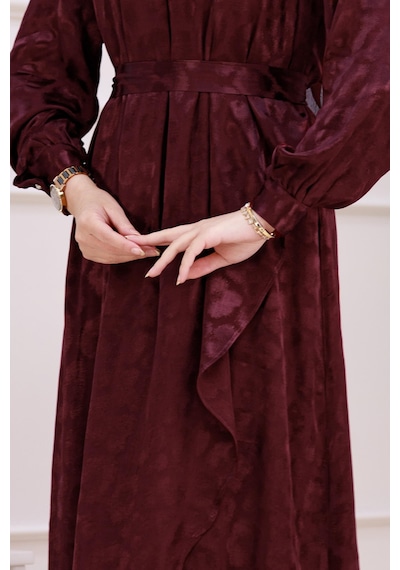 Kat Detaylı Eflan Saten Abiye-bordo-4835 Bordo