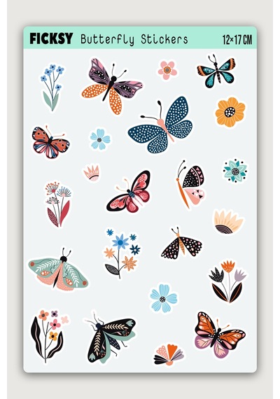 Iskandinav Kelebek Ve Çiçek Sticker Seti - 23 Adet Etiket Çıkartma Diğer