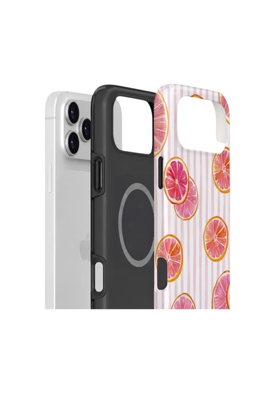 Apple iPhone Uyumlu 17 Pro Max Vorian Çift Katmanlı Magsafe Kılıf Pink Grapefruit Garden