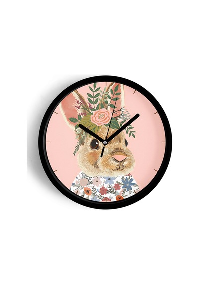 Sevimli Tavşan Modern Duvar Saati - Salon - Genç Odası - Çocuk Odası - 25cm - Önü Camlı Siyah Kasa-jh0201 Siyah