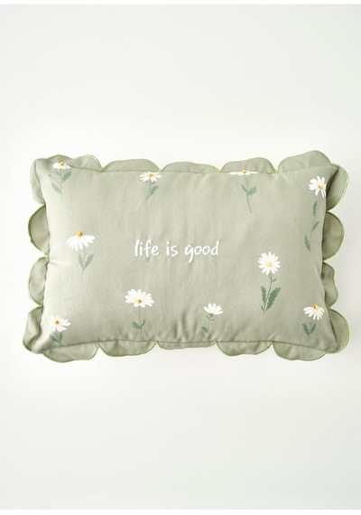 Daisy Scallop Kenar Boncuklu Dekoratif Yastık Kılıfı, 35x50 Cm, Yeşil Genel