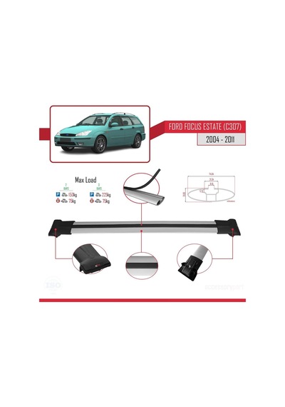 Ford Focus Estate C307 2004-2011 Arası İle Uyumlu Fly Model Ara Atkı Tavan Barı Gri