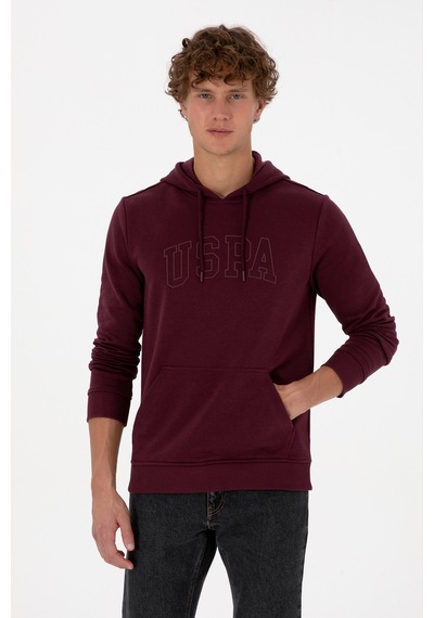 U.S. Polo Assn. Erkek Regular Fit Kapüşonlu Koyu Bordo Basic Sweatshirt 50315663-VR177
