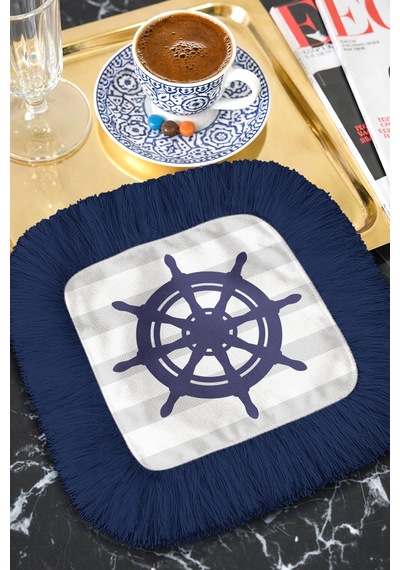 Nautical Çizgili Saçaklı Servis Kokteyl Peçetesi - Marin Stil Lacivert Modern Bardak Altlığı Mendil Çok Renkli