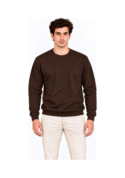 Erkek 2'li Bisiklet Yaka İçi Şardonlu 2 İplik Düz Uzun Kollu Regular Fit Sweatshirt -bordo & Kahverengi Çok Renkli
