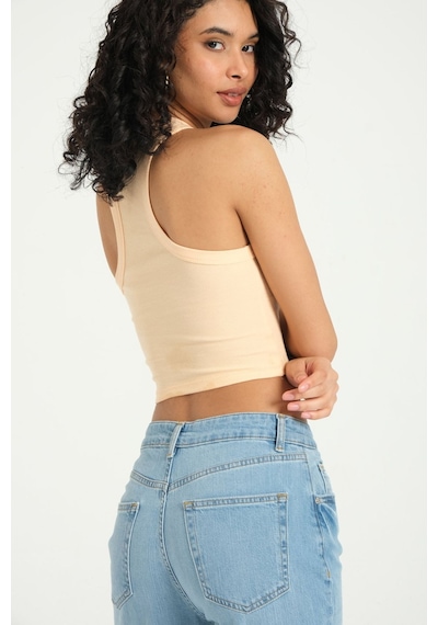 Hiccup Halter Boyunlu Fitilli Temel Crop Top Soluk Turuncu