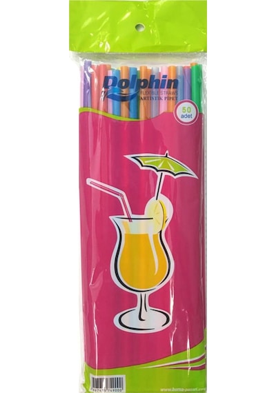 Dolphin Artistik Pipet Uzun Koruklu 50'li 5 Adet Çok Renkli