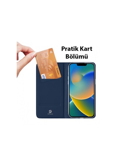 More TR Dux Ducis Apple Uyumlu iPhone 14 Plus 6.7 Kılıf Skin Pro Series Flip Cover Kapaklı Kılıf - Lacivert