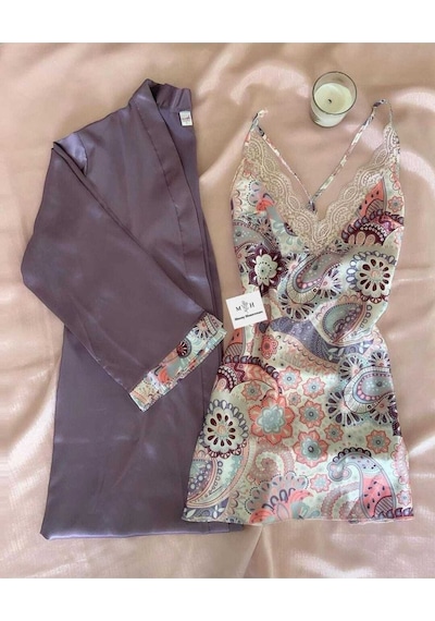 Mh Moony Homewears Saten Elegant Gecelik Seti Lavanta