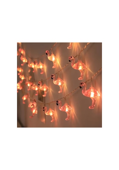 Pembe Flamingo Figürlü 10 Lu Led Işık Zinciri, Dekoratif Aydınlatma, Oda, Parti, Yılbaşı Işığı - Bgazincirled003