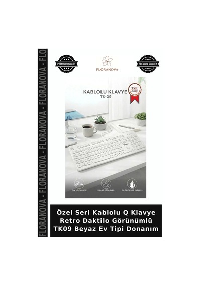 Özel Seri Kablolu Q Klavye Retro Daktilo Görünümlü Tk09 Beyaz Ev Tipi Donanım