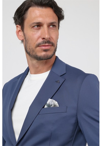 İmza Koyu Lacivert Kendinden Desenli Mono Yaka 6 Drop Slim Fit Takım Elbise 1001260165