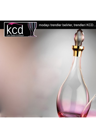 Kcd Soprano Pembe Dekor Yaldızlı Desenli Kapaklı Cam Şişe Sürahi