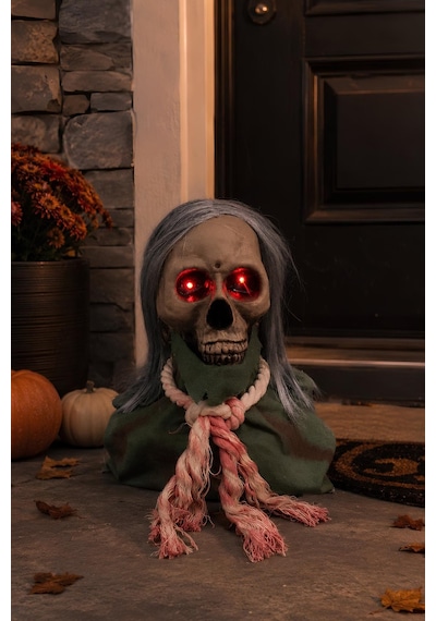 Halloween Cadılar Bayramı Sesle Aktifleşen Zeminde Hareket Eden Işıklı Kuru Kafa Dekoru