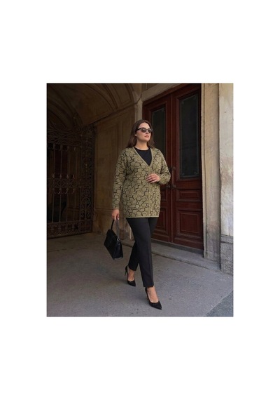 Onno Style Women Kalp Desenli Klasik Triko Düğmeli Ceket Vizon