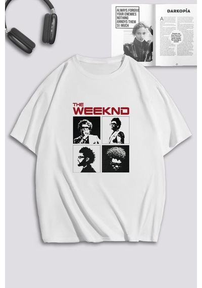Unisex Kadın Erkek The Weeknd Baskılı Özel Tasarım Oversize T-shirt Beyaz Mck0174 Beyaz