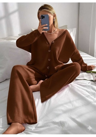 Sayzen Your Shine Basic Hirka Pantolon Alt-üst Takim Sy-2513 Kahverengi