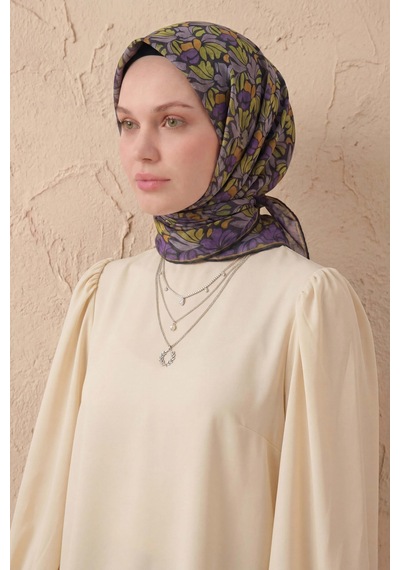 Silk Home Soft Eşarp Floral Line Koyu Antrasit 90x90 Çok Renkli