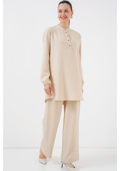 Bigdart 6678 Keten Tunik Pantolon İkili Takım - Bej