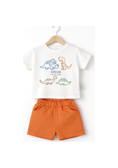 Veraura Lifestyle 6/24 Ay Dino Baskılı Basic Bebek Takımı Turuncu
