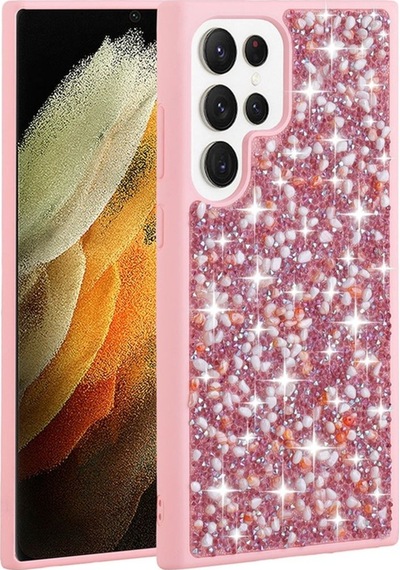 Galaxy S23 Ultra Kılıf Parlak Taşlı Tasarım Zore Linea Kapak Pembe