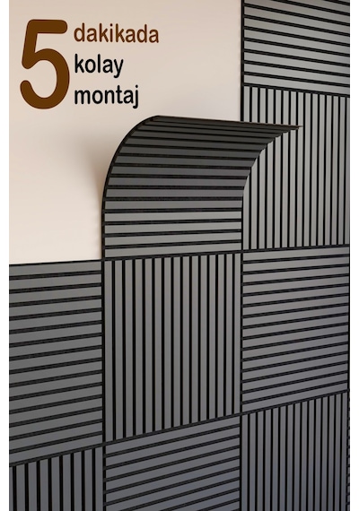 Ahşap Kare Akustik Duvar Kaplama Paneli Mdf 60x60cm Antrasit