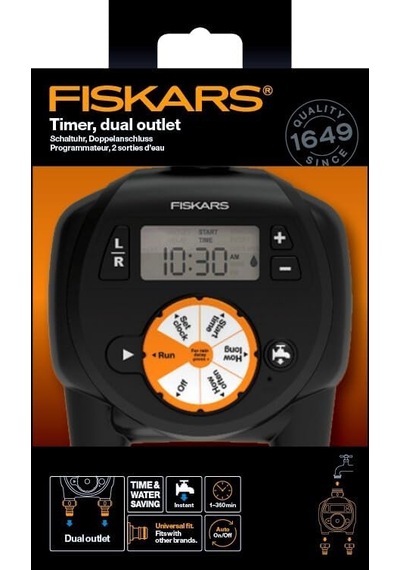 Fiskars 2 Çıkışlı Zamanlayıcı/zamanlayıcı, Tüm Standart Musluk Boyutları İçin, Kolay Okunabilir Lcd Ekran, E