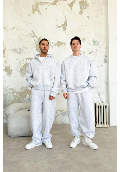Gri Melanj Cozy Basic Tam Fermuar Oversize Sweatshirt Gri Melanj