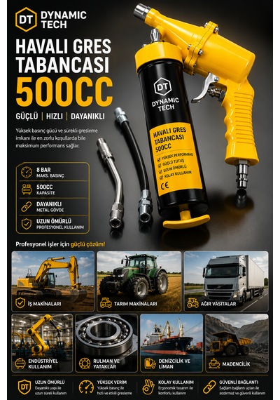 Havalı Gres Yağ Pompası Tabancası 500 Cc Büyük Boy Hortum Ve Gres Ucu