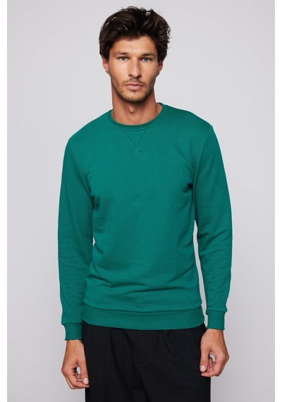 Tudors Pamuk Bisiklet Yaka Basıc Unisex Yeşil Sweatshirt-27897-yeşil Yeşil