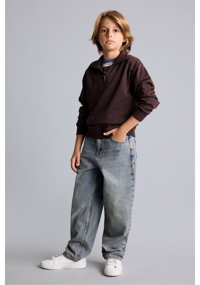 Defacto Oversize Yarım Fermuarlı Dik Yaka Sweatshirt Erkek Çocuk H7132a826aubn267 Kahve-bn267