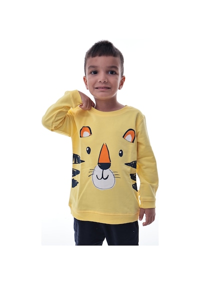 Erkek Çocuk Sarı Kaplan Baskılı Sweatshirt Ve Lacivert Jogger Alt Takım Rahat Günlük Kombin Sarı Erkek Çocuk Sarı Kaplan Baskılı Sweatshirt Ve Lacivert Jogger Alt Takım Rahat Günlük Kombin Sarı