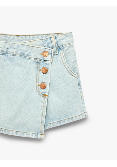 Koton Düğmeli Cepli Normal Bel Pamuklu Jean Şort Etek Lıght Indıgo 6skg40132ad Açık Mavi