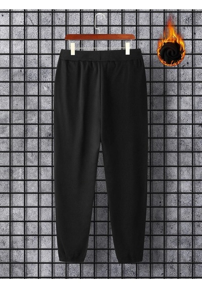 New York Siyah Jogger Eşofman Altı - Lastik Paça Baskılı Rahat Ve Tarz Siyah