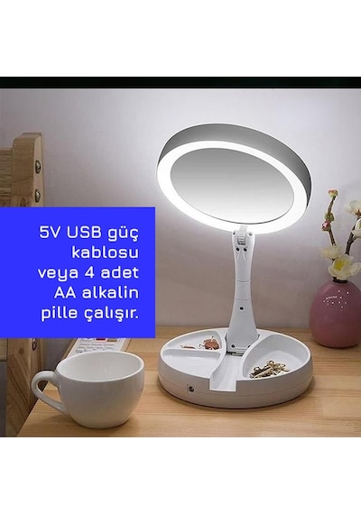 Upway 10x Büyüteçli Usb Led Işıklı Çift Yönlü Katlanabilir Makyaj Aynası Belirtilmemiş