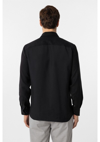 Süvari Siyah Slim Fit Düz Klasik Yaka Gömlek-34097 Siyah