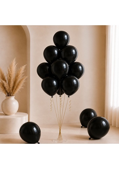 Siyah Renk Lateks Pastel Balon 30 Cm - 12 Adet