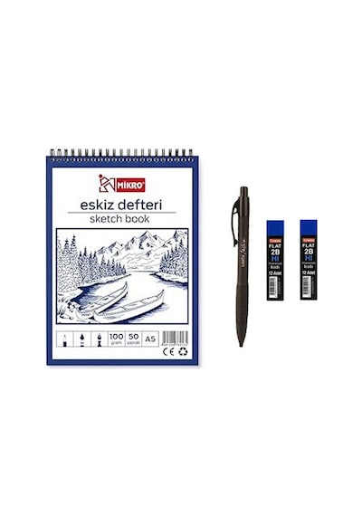 Umix Eskiz Versatil Kalem 1.8 X 0.9 Mm Siyah + Mikro A5 50 Yaprak 100 Gr Eskiz Defteri+ Mikro Eskiz Kalem Ucu 2b 1.8 Mm 2 Adet