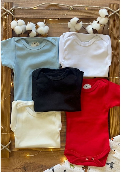 Betül Bebek Kısa Kollu 5'li Organik Pamuk Çıtçıtlı Bebek Body&zıbın Siyah,kırmızı,ekru,mavi,beyaz Çok Renkli