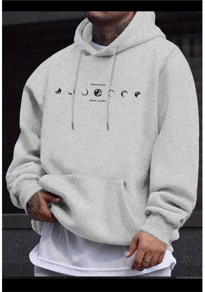 Medinenur Ayın Evreleri Baskılı Kapüşonlu Sweatshirt Gri