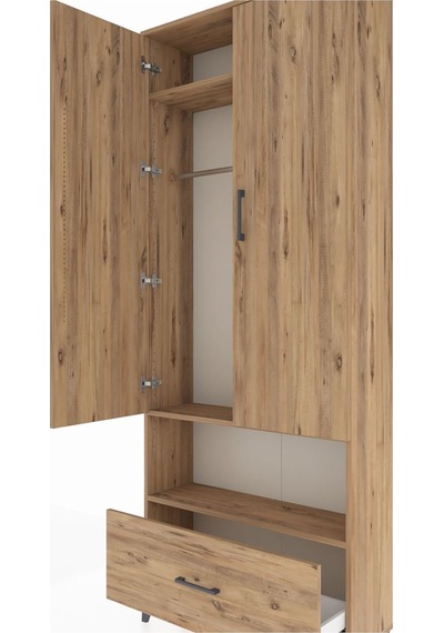 Arges Dolap 3 Raflı Tek Çekmeceli Tek Askılı 88x30x221 Çam-çam Çam