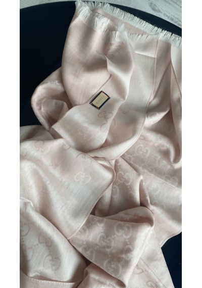 Miorel Scarfs İnce Kumaş G Desen Pamuklu Şal Yün İpek Şal 4 Mevsim Çift Taraflı Pudra Pembe